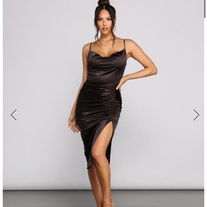 Windsor Nadine Formal Ruched Satin Midi Dress